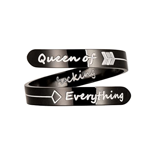 Opening Black Keep Going ring Stainless Steel Adjustable Never give up Jewelry Inspirational Opening Stacking Cute Hiphop Band - style: Queen of everythings