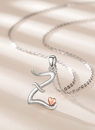 CELESTIA 925 Sterling Silver Initial Necklaces 26 Letter with Rose Gold Heart - 18 Inch Chain - color: Z-Initial