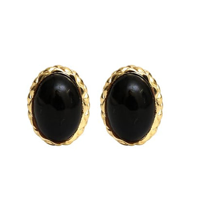 Gempires Bold Oval Gemstone Stud Earrings for Women – Natural Healing Stone Jewelry 14K Gold-Plated Hypoallergenic Tarnish-Resistant – Bold Statement Studs Gift for Her - style: Black Onyx