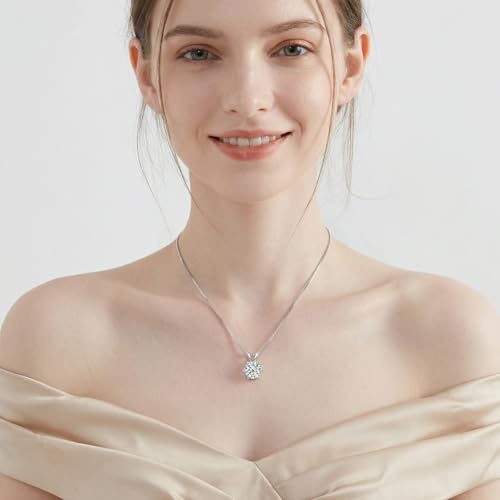1Ct Cubic Zirconia Necklaces for Women Dainty Solitaire Simulated Diamond White Gold Pendant,Silver Clavicle Choker Adjustable Box Chain,Luxury Trendy Jewelry for Anniversary Her Mom Wife Gifts - color: White gold