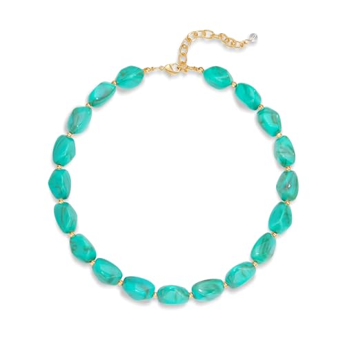 Boho Chunky Beaded Necklace for Women Lightweight Resin Beads for Summer Beach & Vacation Trendy Statement Jewelry Gift for Her - color: Blue green