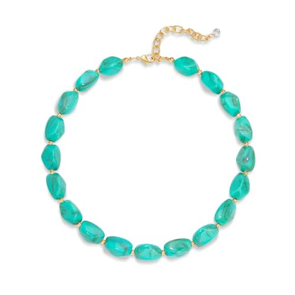 Boho Chunky Beaded Necklace for Women Lightweight Resin Beads for Summer Beach & Vacation Trendy Statement Jewelry Gift for Her - color: Blue green