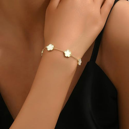 TICVSS Four Leaf Clover Bracelet for Women 18K Gold Plated Stainless Steel Lucky 4 Leaf Gold Link Bracelet Jewelry Gift for Women - color: Red