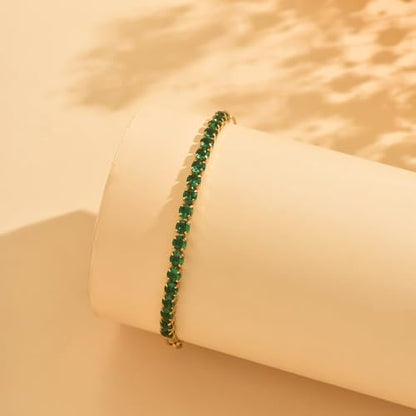 18K Gold Plated Tennis Bracelets for Women, Adjustable Cubic Zirconia Bracelet with Multi-color 4mm CZ Diamond Paperclip Chain, Dainty Trendy Birthday Bridal Jewelry Gifts for Women Daily Party Wear - color: Green