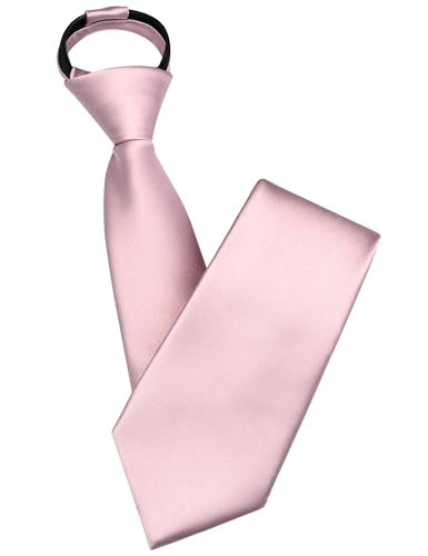 Branduce 3.15"（8cm） Mens Solid Satin Tie Pre-tied Adjustable Zipper Necktie for Business and Wedding - color: Light Dusty Rose