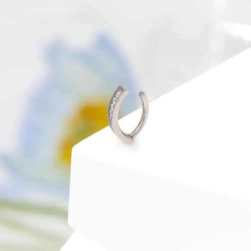 16G Labret Stud, G23 Titanium Vertical Labret Lip Piercing Jewelry, Gold Eyebrow Ring Clicker Belly Button Ring Hoop For Women Men - color: Silver, size: 10mm Clear CZ