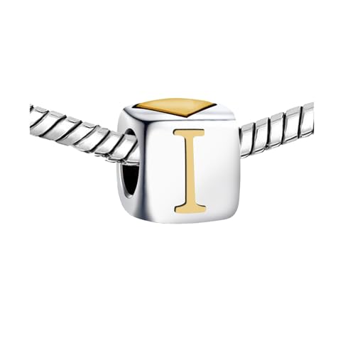 KunBead Initial A-Z Letter Gold Heart Alphabet Love Bead Birthday Charms Compatible with Pandora Charm Bracelet for Women - style: Letter I
