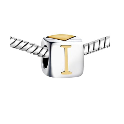 KunBead Initial A-Z Letter Gold Heart Alphabet Love Bead Birthday Charms Compatible with Pandora Charm Bracelet for Women - style: Letter I