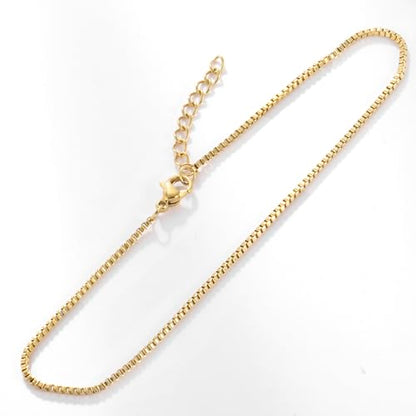 Gold Stainless Steel Anklet Chain for Women Adjustable Ankle Bracelet Fashionable Simple Design, Round mold chain - color: Gold+ Box Chain, size: 22+3cm