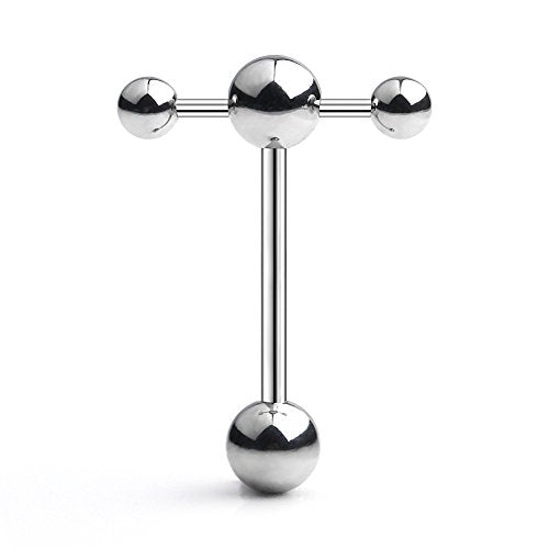 T Shape Top Straight Barbell Tongue Ring Piercing 14G - color: 1PC - Silver