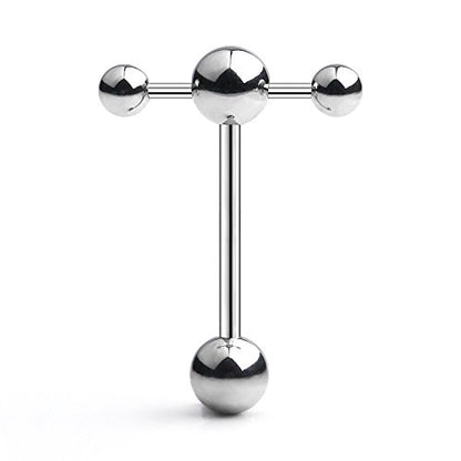 T Shape Top Straight Barbell Tongue Ring Piercing 14G - color: 3PCS - Mix Color