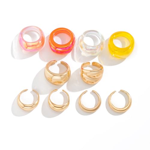 Chunky Gold Rings for Women, Colorful Resin Open Rings Trendy Geometric Knuckle Rings Fashion Statement Rings Jewelry