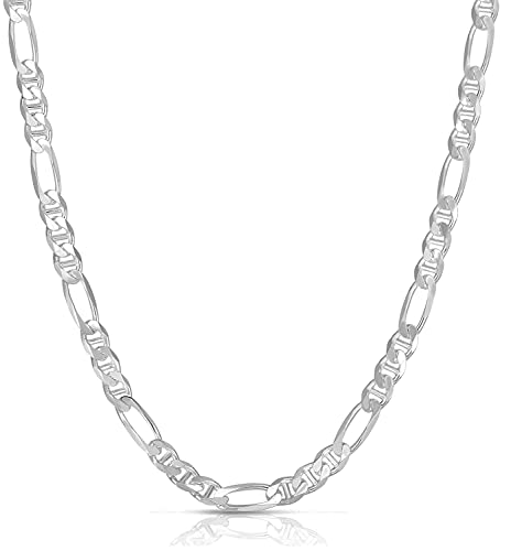 Savlano 925 Sterling Silver Italian Solid Figarucci Figaro Mariner Flat Link Chain Necklace For Men & Women - Made in Italy Comes Gift Box - size: 30 Inch, style: 5MM