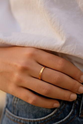 Wedding Bands Ring for Women Men Rose Silver Gold Polished Slim Engagement Promise Rings Comfort Fit - size: 9, style: hammered design