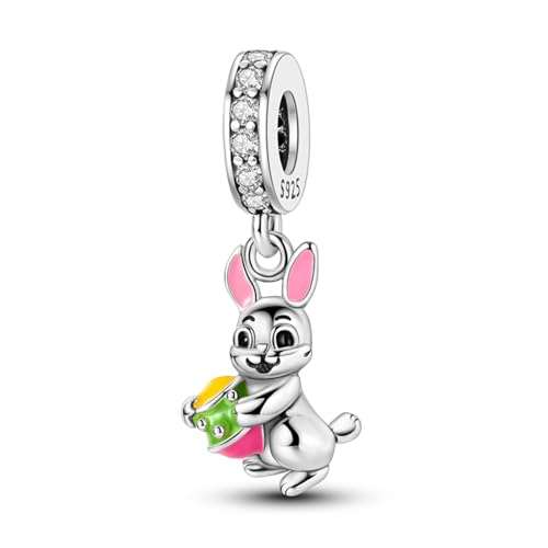 LUXILLA Charms for Bracelets & Necklace 925 Sterling Silver Charms Elephant Happy Birthday Charm Fit for Valentine's Day Mother's Day Jewelry Gift for Women - color: Easter Bunny Charm