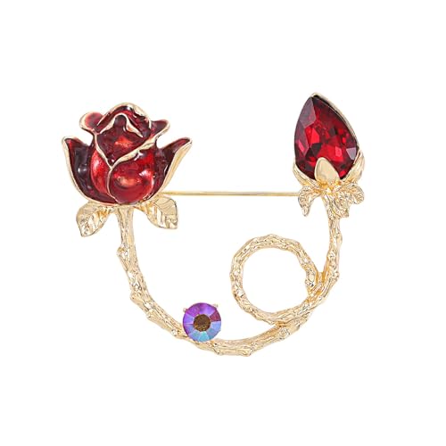 Rose Flower Brooch Pin for Women Fashion Dainty Gold Plated 3D Red Roses Floral Crystal Brooch Pin Birthday Dress Suit Accessories Jewelry - style: Crystal Rose
