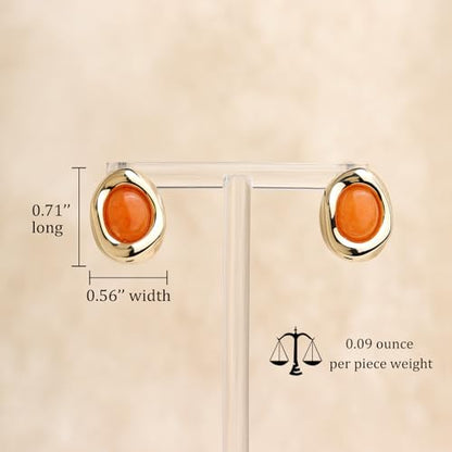 Jean Beau Chunky Gold Stone Stud Earrings for Women, Trendy Natural Gemstone Hypoallergenic Earing Valentine Jewelry Gift - color: Tangerine