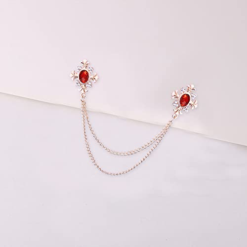 Anmpab Cross Crystal Tassel Chain Brooch Gold Silver Tassel Collar Pins Broochs Rhinestone Lapel Pin for Men Women Suit Accessories - color: Red