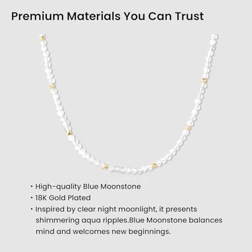 ARSIS Genuine Beaded Gemstone Necklace for Women, Colorful Natural Stone Handmade Bead Choker, Personalized Birthstone Necklace, Boho Summer Beach Necklace Layering Stackable Jewelry Gift - color: Moonstone (June)