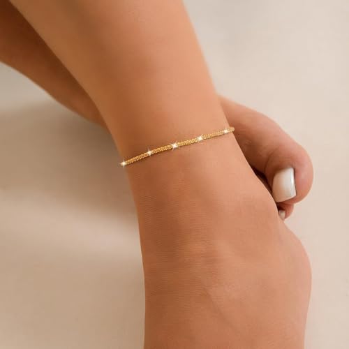 Nanafast Women's Ankle Bracelets, Sparkling Multi-layer Anklet Bracelets for Women, Adjustable Shiny Gold/Silver Anklets for Women, Beach Cute Anklets Jewelry for Summer - color: 1layersGold
