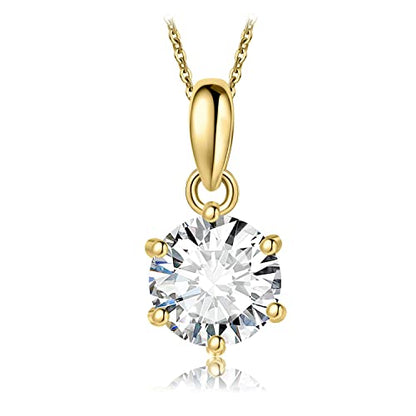 JewelryPalace Round 1ct 2ct 3ct Cubic Zirconia Solitaire Pendant Necklace for Women, 925 Sterling Silver 14k White Gold Plated Necklaces for Her, Classic Simulated Diamond Jewelry Set, 18 Inches chain - color: B-1ct-CZ-Yellow Gold Plated