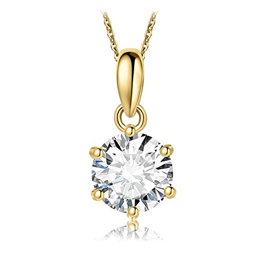 JewelryPalace Round 1ct 2ct 3ct Cubic Zirconia Solitaire Pendant Necklace for Women, 925 Sterling Silver 14k White Gold Plated Necklaces for Her, Classic Simulated Diamond Jewelry Set, 18 Inches chain - color: B-1ct-CZ-Yellow Gold Plated