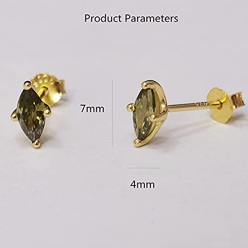 Minimalist Green Peridot 925 Sterling Silver Small Stud Earrings for Women Gold-Tone Tiny Mini Crystal Birthstone Studs Cartilage Tragus Post Hypoallergenic Piercing Birthday Jewelry Gifts