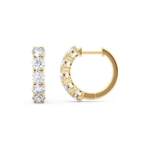 Privosa - Lab Grown Diamond Hoop Earrings in 14K Gold | 1-4 Carat. E-F color, VS1 clarity, Round Brilliant, 5-Stone Hoop. 14K White or Yellow Gold. Made in USA - color: Yellow Gold, size: 2.00 Carats
