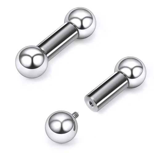 16G-2G ASTM F136 Titanium Internally Threaded Nipple Tongue Rings Piercing Jewelry Straight Industrial Earring Barbell G23 Titanium Nipple Tongue Bars Piercing Jewelry for Women Men 12MM-40MM - style: 2G, 14mm Length, 10mm Ball