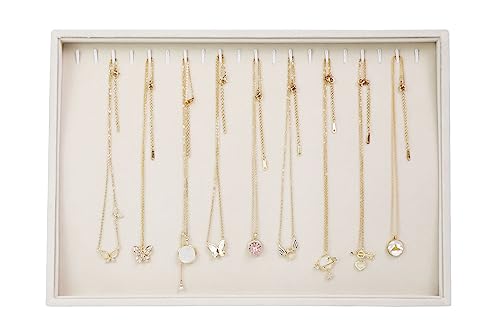Stratalife 20 Hooks Velvet Necklace Organizer Tray, 13.8" x 9.4" x 1.2" | Stackable Jewelry Organizer for Women, Velvet Jewelry Display Storage Tray for Necklace Bracelet, Beige - color: Beige, size: 20