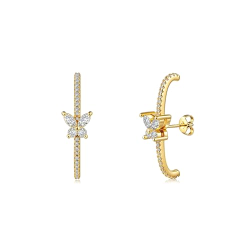 CZ Suspender Cuff Stud Earrings Wrap Earlobe Silver Post Cubic Zirconia Minimalist Jewelry for Women - color: Gold Butterfly CZ