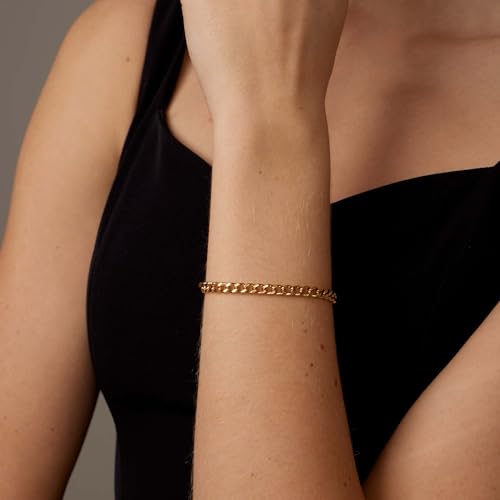 18K Gold Plated Pearl Beaded Cross Bracelets for Women Adjustable | Stainless Steel Dainty Thin Gold Box Cuban Twisted Link Chain Bracelet Bridesmaid Jewelry Gifts for Birthday, Anniversary - color: 5MM Cuban-Gold