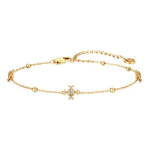 Cicy Bell Hand Chain Bracelets for Women 18K Gold Plated | Layered Stackable Dainty Ring Bracelets, Adjustable Satellite Bead Dot Link Finger Bracelets - color: Style I-Gold
