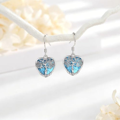 AEONSLOVE Tree of Life Crystal Earrings with Sterling Silver Ear Hooks, Dangle Drop Tree Earrings Gifts for Women - style: A01-Turquoise-Heart