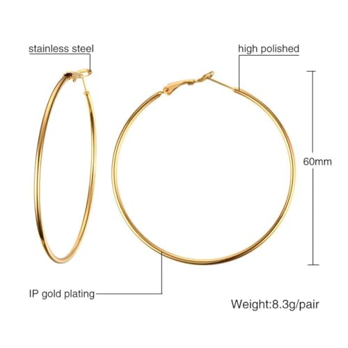 Large Hoop Earrings for Women 4 Pairs Stainless Steel Gold and Silver Hoop Earrings Set Lightweight Hypoallergenic Big Hoop Jewelry for Everyday Party and Gifts 40mm 70mm - color: Gold-60mm