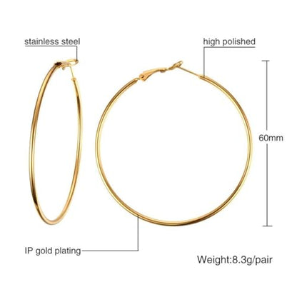 Large Hoop Earrings for Women 4 Pairs Stainless Steel Gold and Silver Hoop Earrings Set Lightweight Hypoallergenic Big Hoop Jewelry for Everyday Party and Gifts 40mm 70mm - color: Gold-60mm