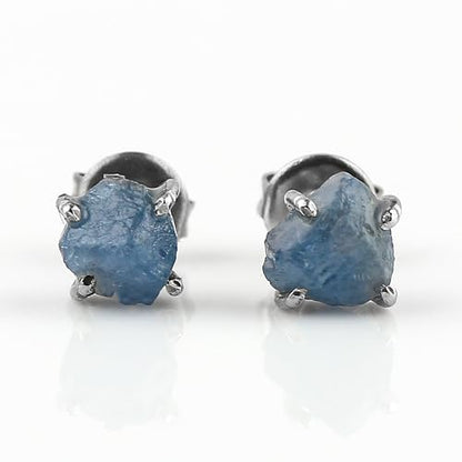 YASHEE Natural Sapphire Crystals Stud Earring, Raw Stone, Chakra Energy Healing Gemstone, Real Crystal, September Birthstone, Women & Girls Push Back Earrings, SIlver Plated Christmas Gift Jewelry