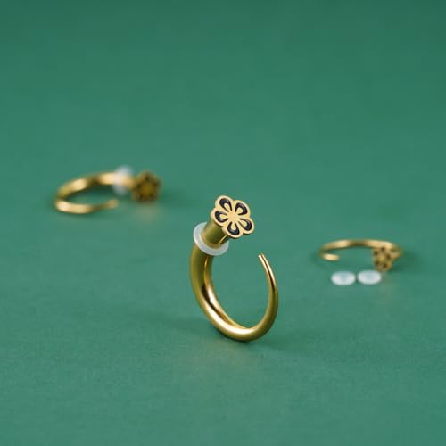 TBOSEN 18PCS Stainless Steel Stretching Kit Taper Bend Expander O-Ring Round | Flower | Heart | Cat Top Body Piercing Jewelry Set - color: Flower Top,Gold