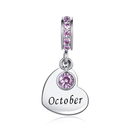 NARTGO January-December Birthstone Birthday Charm Heart Dangle Beads Jewelry Gift for Women Compatible with Pandora Bracelets & Necklaces - style: October Birthstone