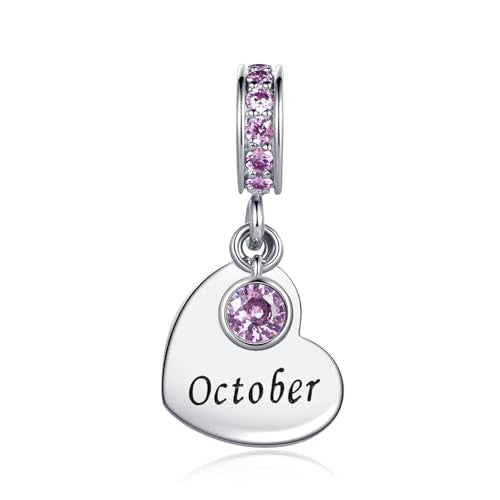 NARTGO January-December Birthstone Birthday Charm Heart Dangle Beads Jewelry Gift for Women Compatible with Pandora Bracelets & Necklaces - style: October Birthstone