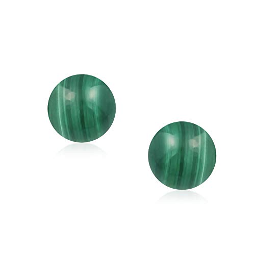 Classic Birthstones Gemstone 10MM Ball Stud Earrings .925 Sterling Silver - color: Green Malachite