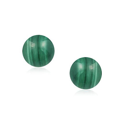Classic Birthstones Gemstone 10MM Ball Stud Earrings .925 Sterling Silver - color: Green Malachite