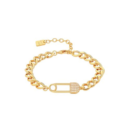 PEARLADA 18k Gold Plated Chain Layerd Bracelet Coin Charm Toggle Bracelet Trendy Cubic Zirconia Jewelry - color: Pin