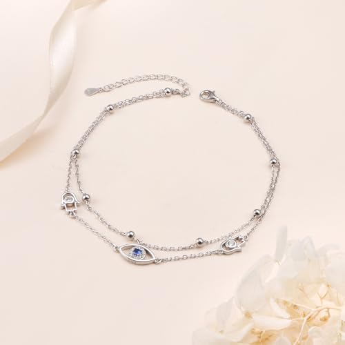 Anklets for Women 925 Sterling Silver Blue Evil Eye Infinity Butterfly Adjustable Multilayer Layered Summer Beach Ankle Bracelet Foot Chain Jewelry for Women - style: G-Evil Eye 2
