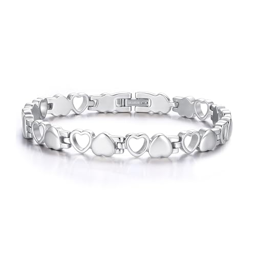 mnmoom Heart Bracelets for Women Stainless Steel with Rose gold, gold plating Heart links bracelets - color: Links-Silver