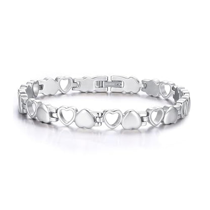 mnmoom Heart Bracelets for Women Stainless Steel with Rose gold, gold plating Heart links bracelets - color: Links-Silver