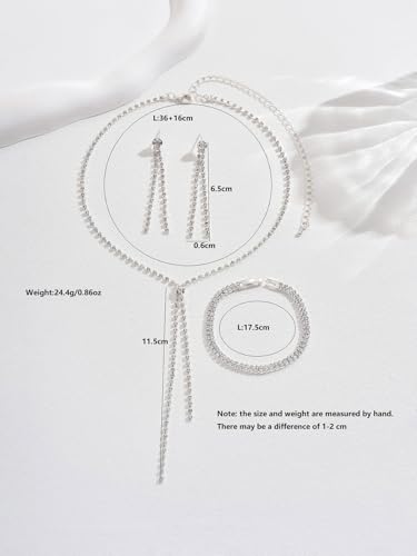 MIFYNN Rhinestone Wedding Set for Women Sparkle Crystal Earrings Necklace Bracelet Jewelry Set Wedding Party Prom Jewelry Set for Brides Bridesmaid - color: Silver1