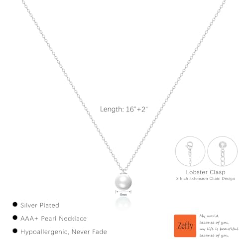 Zeffy Gold Pearl Necklace for Women, Dainty 14K Gold/Silve Plated Layered Pearl Choker Pearl Earrings Pearl Bracelets Wedding Trendy Gold Jewelry Set for Women Gifts - style: Silver Single Pearl Necklace-1PCS