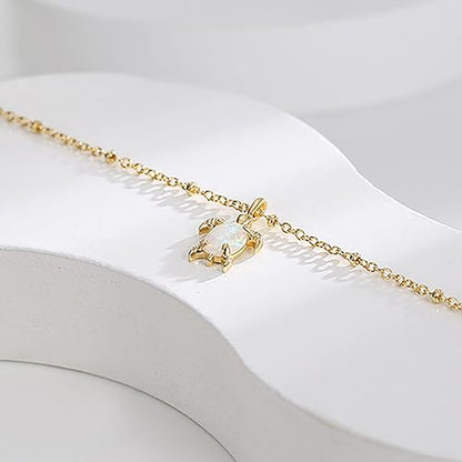 Lit Wall Gold Anklets for Women 18K Gold Plated Adjustable Summer Simple Foot Jewelry Ankle Bracelet for Women - style: Opal Turtle