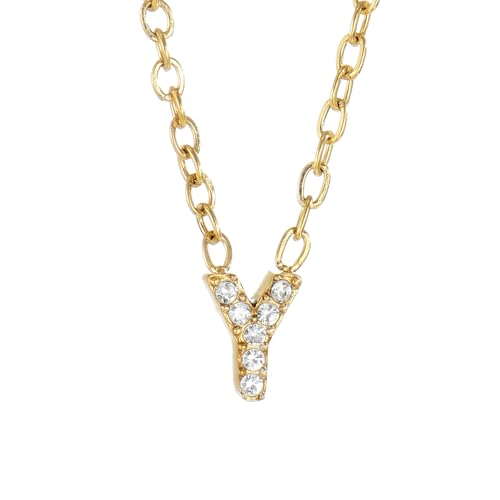 Small Letter Necklace for Women 18K Gold Plated Cubic Zirconia Tiny Initial Necklace Dainty Personalized Name Necklaces - color: Y-Gold